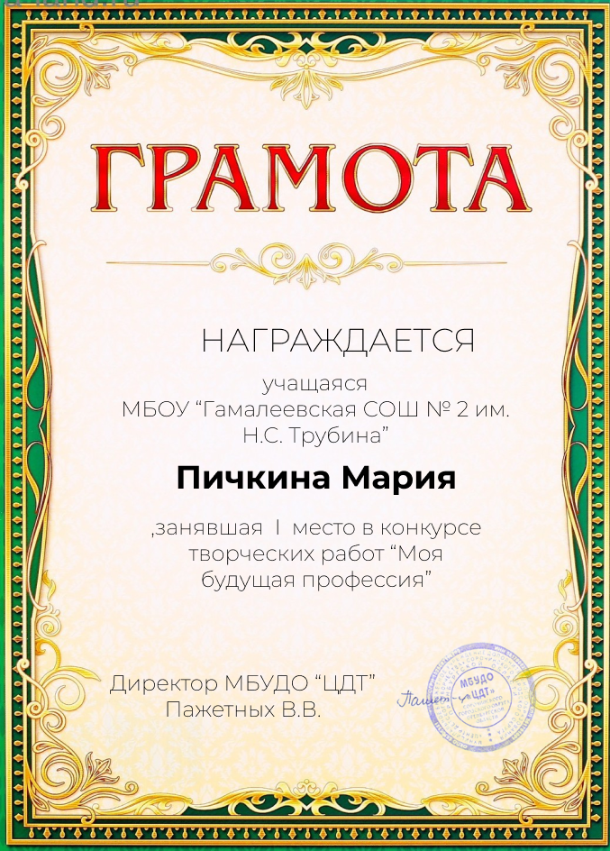 Муниципальный конкурс творческих работ &quot;Моя будущая профессия&quot;.